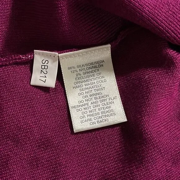 NEW Susan Bristol Silk Blend Sequin Detailed Berry Cardigan Women's Size L NWT - Picture 7 of 7